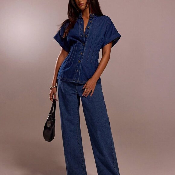 Blue Casual Womens Sleeveless peplum Denim Top - Picture 2 of 6